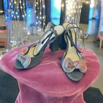 Norma J Baker Genuine Leather Suede Peep Toe Sandals Blue Block Heel 5.5 Floral
