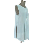 Wynne Layers Sage Green Chiffon Sleeveless Button Front Top Sz M Elegant Tunic