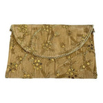 Artisan Gold Embroidered Canvas Purse Handbag Clutch Bag Wallet 8”x5.5” New