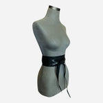 Women's Black Faux Leather Obi Belt Wide Wrap Around Self Tie Sash Waistband 84”