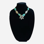 Chunky Turquoise White Stone Beaded Necklace Silver Flower Pendant 18" NWOT