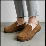 Men’s Brown Faux Suede Moccasin Slippers Sz 12 Faux Fur Lined Indoor Outdoor G+
