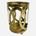 Stylish Shabby Gold Metal Interwoven Design Candle Holder Stand Base 6.5" VG