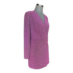 MNG Mango Pink Metallic Wrap Dress Women's Long Sleeve Mini Dress Size M NWOT