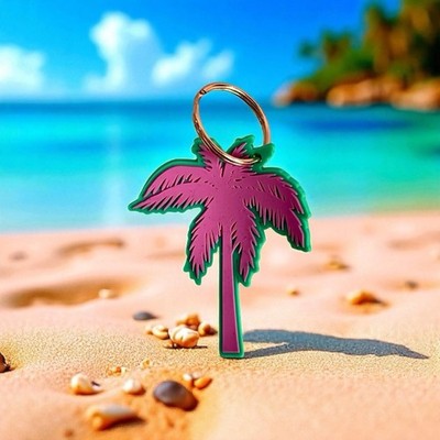 Tropical Palm Tree Rubber Keychain Charm Rose Gold Ring Vivid Color NWOT