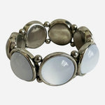 Silver-Tone Stretch Bracelet with White Round Cabochons One Size Fits Any