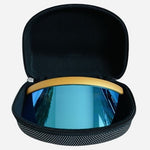 Tipsy Elves Gold Mirrored Blue Lens Full Face Shield Visor Sunglasses Hard Case