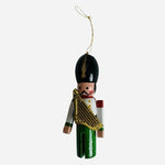Vintage Wood Toy Soldier Harp Player Christmas Ornament Green 1.5x3.75" VG