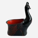 Vintage Black Red Lacquered Wood Swan Container Vase Bowl Handmade 6”x7”