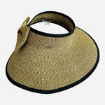 Kallina Straw Visor Sun Hat Wide Brim Packable Tan Black Bow Women's OS VG
