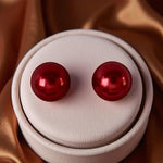 Red Faux Pearl Stud Earrings Button Style NWOT