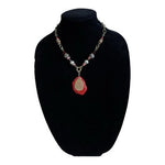 Barse Red Carnelian Crystal Calcite Pendant Bronze Boho Necklace 18.5"-21" Good+