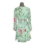 WHBM Silk Rayon Burnout Godet Mini Dress Multicolor Floral Long Sleeve Size 4