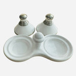 Moroccan Ceramic Double Tagine Salt Pepper Set Silver Trim White 4" VG Artisan