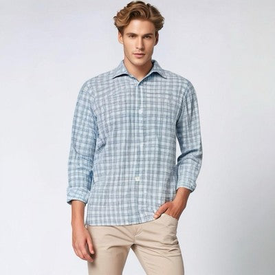 Michael Kors Men's Blue Plaid Slim Fit Button Down Dress Shirt L 16.5 34/35 EXC