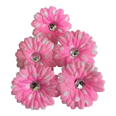 Light Pink & White Polka Dot Fabric Flower Appliques 5pc DIY Craft 2.25in New