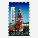 Vintage Moscow Kremlin Spasskaya Tower Souvenir Fridge Magnet Thermometer 2x3"