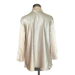 Nicole Miller New York Silk Satin Blouse V-Neck Collared Top Ivory Sz L Elegant