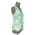 By & By Floral Ruffle Neck Sleeveless Top Lace Back Teal Yellow Womens M