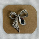 Vintage Silver Tone Rhinestone Bow Crystal Brooch Pin 1.5”x1.75” NWOT
