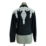 Vintage Rafaella Black Denim Jacket Sz 10 Lace Bead Sequin Trim Button Custom VG