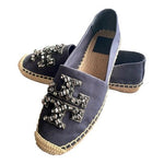 TORY BURCH Ines Embellished Logo Espadrille Flats Navy Canvas Size 5.5 NIB