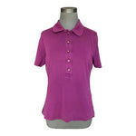 Tory Burch Women Polo Shirt Large Purple Pink Short Sleeve Gold Logo Buttons L