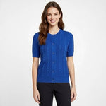 ZARA Vibrant Blue Cable Knit Button Up Cardigan Short Sleeve Womens M VG