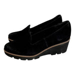 Vionic Willa Wedge Black Suede Platform Loafer Slip On Womens Sz 9.5 NWOB