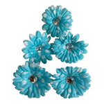 Light Blue & White Polka Dot Fabric Flower Appliques 5pc DIY Craft 2.25in New