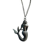 Silver Tone Mermaid Pendant Necklace Ocean Beach Jewelry 27 Inch VG