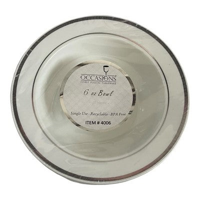 Occasions 6oz Plastic Bowls Silver Rim Disposable 40pc Wedding Party New