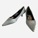 RSVP Jenae Pewter Satin Rhinestone Kitten Heel Pumps Wide Womens Sz 9 NIB