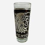 Vintage Mexico Souvenir Shot Glass Aztec Warrior Metal Wrap 4" Collectible VG
