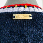 St John Knit Jacket Cardigan S M Vintage Button Front Blue Red White Luxury USA