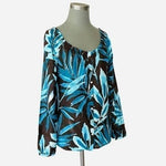 Tommy Bahama Silk Cotton Off Shoulder Blouse XXS Blue Brown Plants Top $138 NWT