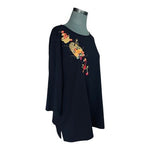 Quacker Factory Black Embroidered Cornucopia Cardinal Holiday Tunic XL NWT