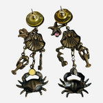 Vintage Ocean Theme Multi-Charm Dangle Stud Earrings Bronze Tone Nautical VG