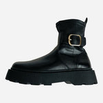 Zara Black Leather Ankle Boots Side Zip Buckle Detail EU 34 Women's NWOB