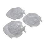 Vintage Glass Fish Shaped Plates with Dip Cup Set of 3 8.25x6.25in VG
