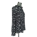 Croft & Barrow Black White Floral Print Blouse Roll Sleeve Sz M Chic VG