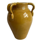 Large Chinese Mustard Yellow Glazed Ceramic Vase Jar Three Handles 7.5x10.5 New