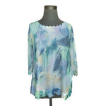 Alfred Dunner Watercolor Floral Crochet Lace Top Womens Sz S 3/4 Sleeve Boho EXC