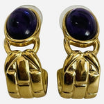 Vintage Trifari Gold Tone Amethyst Purple Cabochon Clip-On Earrings VG Luxurious