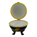 Vintage Cobalt Blue Gold Floral Porcelain Hinged Egg Trinket Box Jewelry Storage