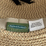 Smith & Hawken Wide Brim Straw Sun Hat Black Ribbon Chin Cord Natural Tan VG