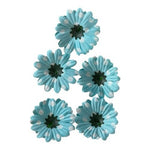 Light Blue & White Polka Dot Fabric Flower Appliques 5pc DIY Craft 2.25in New