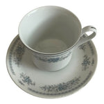 Christine Fine Porcelain China Japan Teacup Saucer Set Blue Floral Platinum VG
