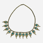 Southwestern Middle Eastern Turquoise Cabochon Dangle Necklace 15.5" Chocker VG