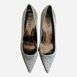 RSVP Jenae Pewter Satin Rhinestone Kitten Heel Pumps Wide Womens Sz 9 NIB